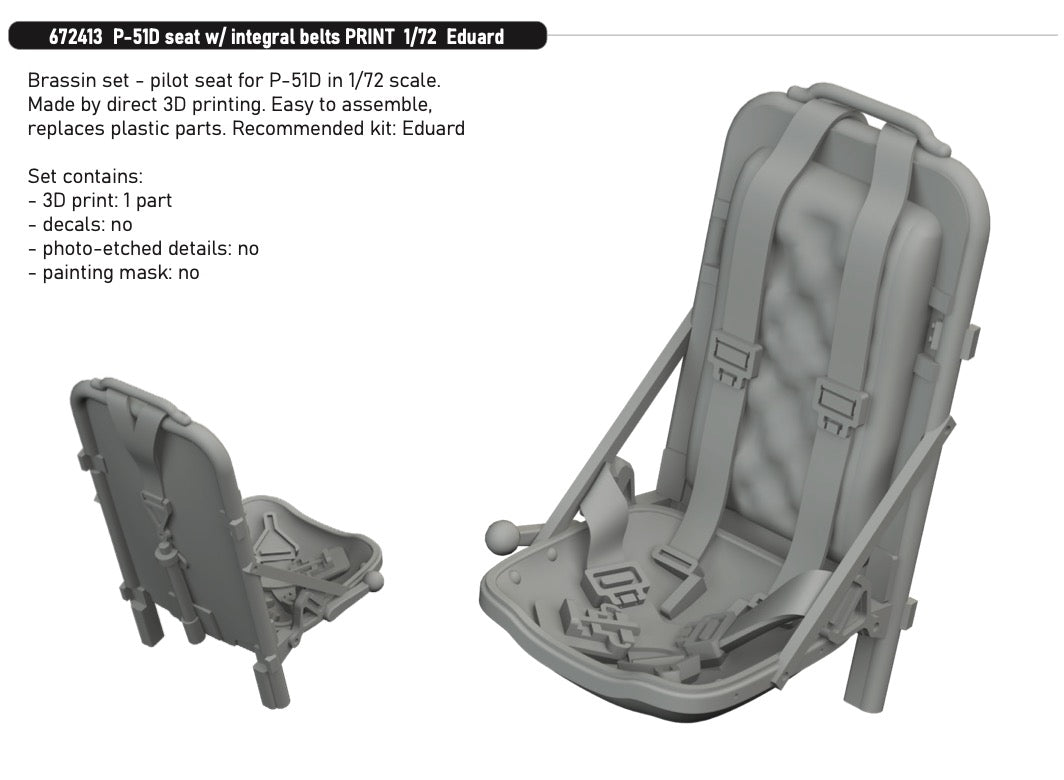 Eduard Brassin ED672413 1:72 P-51D Mustang Seat with Integral Belts 3D-Print