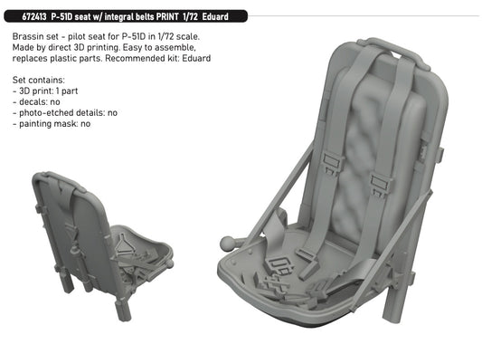 Eduard Brassin ED672413 1:72 P-51D Mustang Seat with Integral Belts 3D-Print