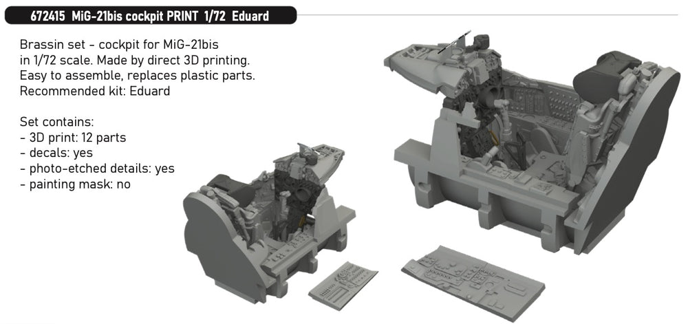 Eduard Brassin ED672415 Mikoyan MiG-21bis cockpit 3D-Printed 1:72