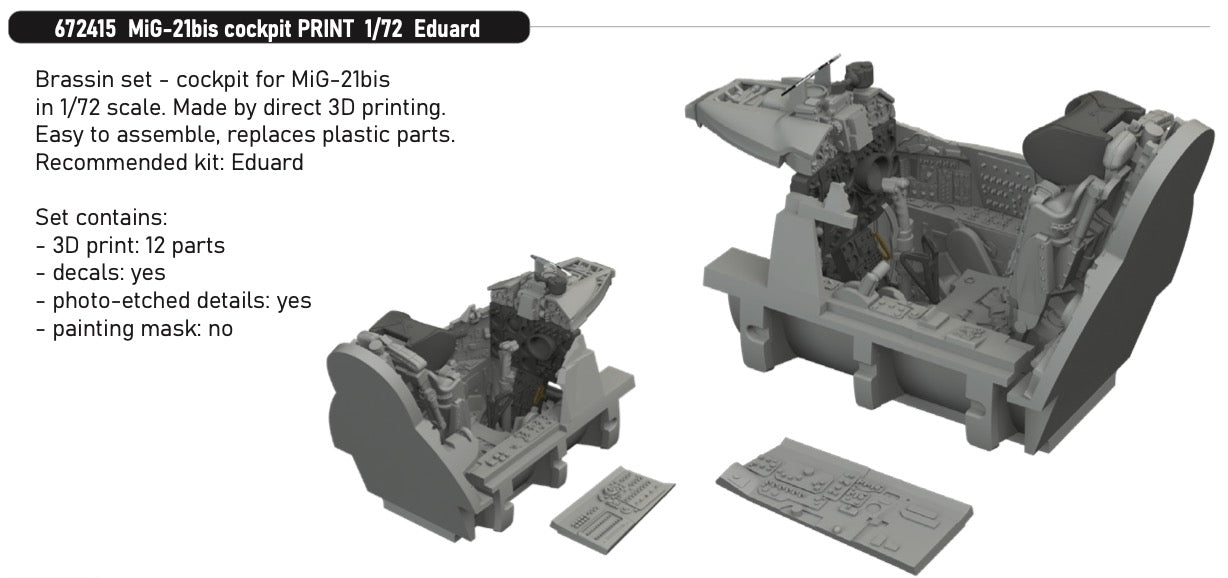 Eduard Brassin ED672415 Mikoyan MiG-21bis cockpit 3D-Printed 1:72