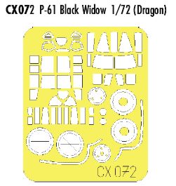 Eduard EDCX072 1:72 Northrop P-61A/P-61B 'Black Widow' canopy frame & wheels etc