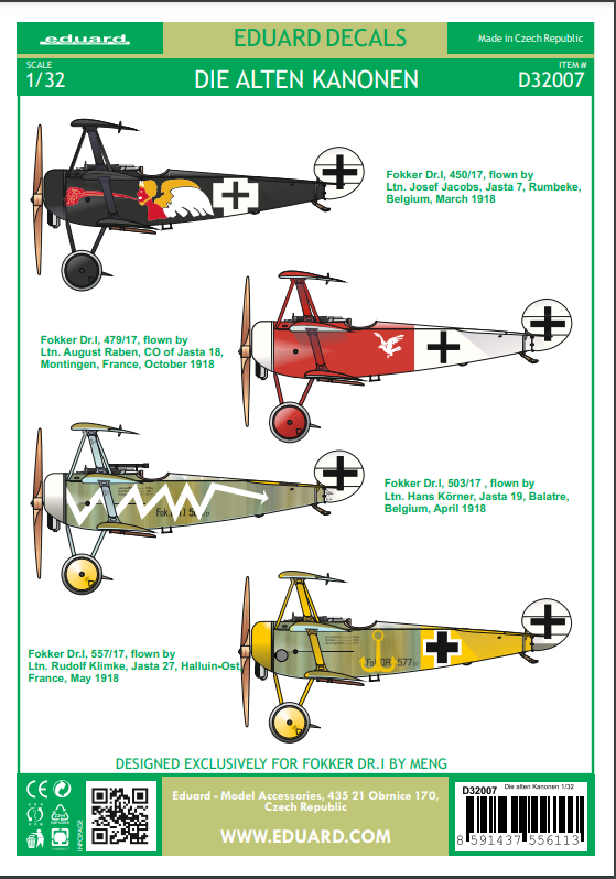 Eduard EDD32007 1:32 Die alten Kanonen Fokker Dr.I Triplane