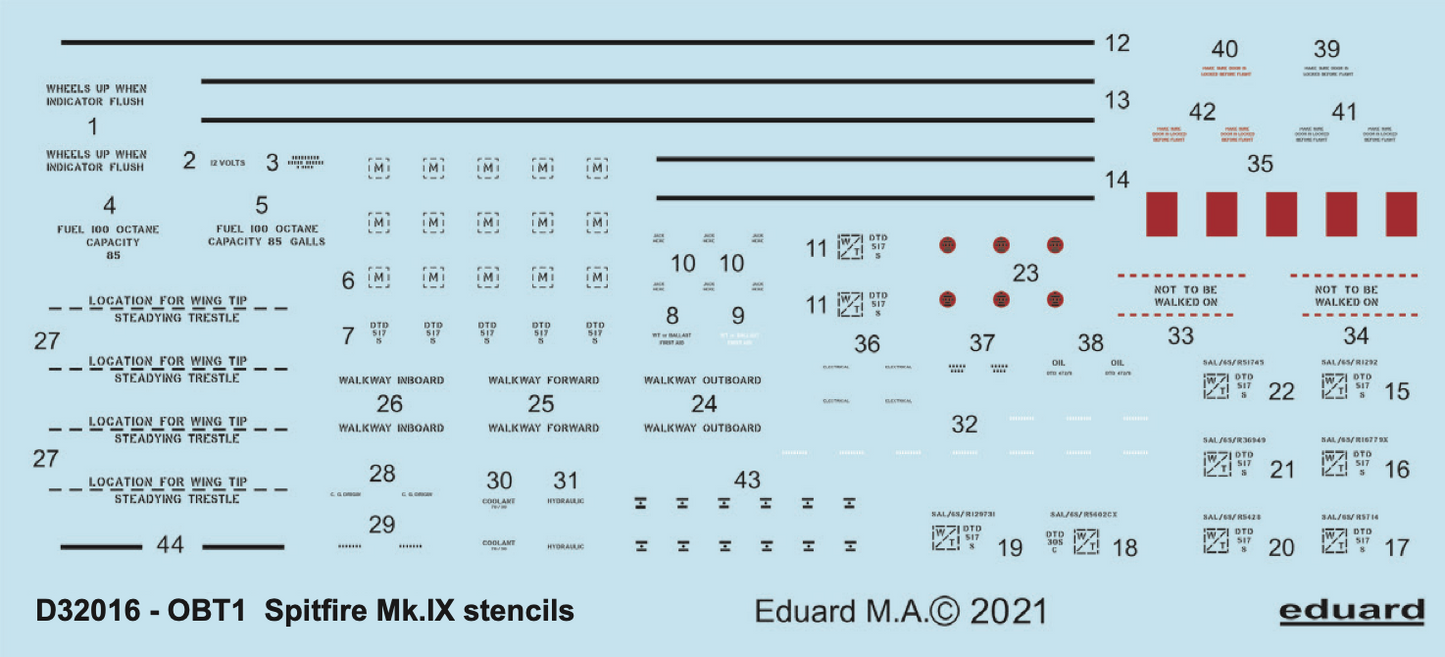 Eduard EDD32016 1:32 Supermarine Spitfire Mk.IXc/Mk.IXe stencils