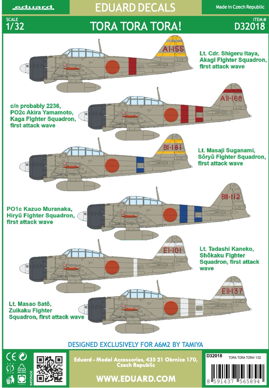 Eduard EDD32018 1:32 Mitsubishi A6M2 Zero TORA TORA TORA!