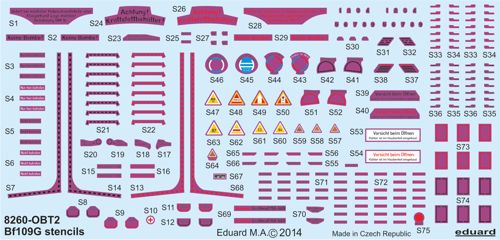 Eduard EDD48025 1:48 Messerschmitt Bf-109G-2/Bf-109G-5/Bf-109G-6 stencils