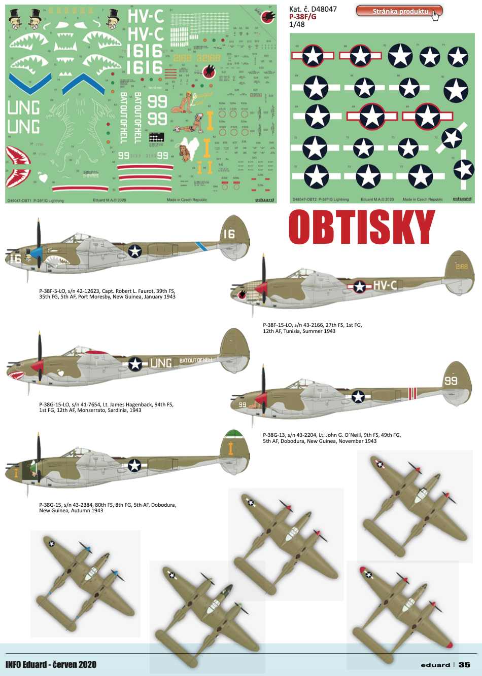 Eduard EDD48047 1:48 Lockheed P-38F/G Lightning x 5 aircraft