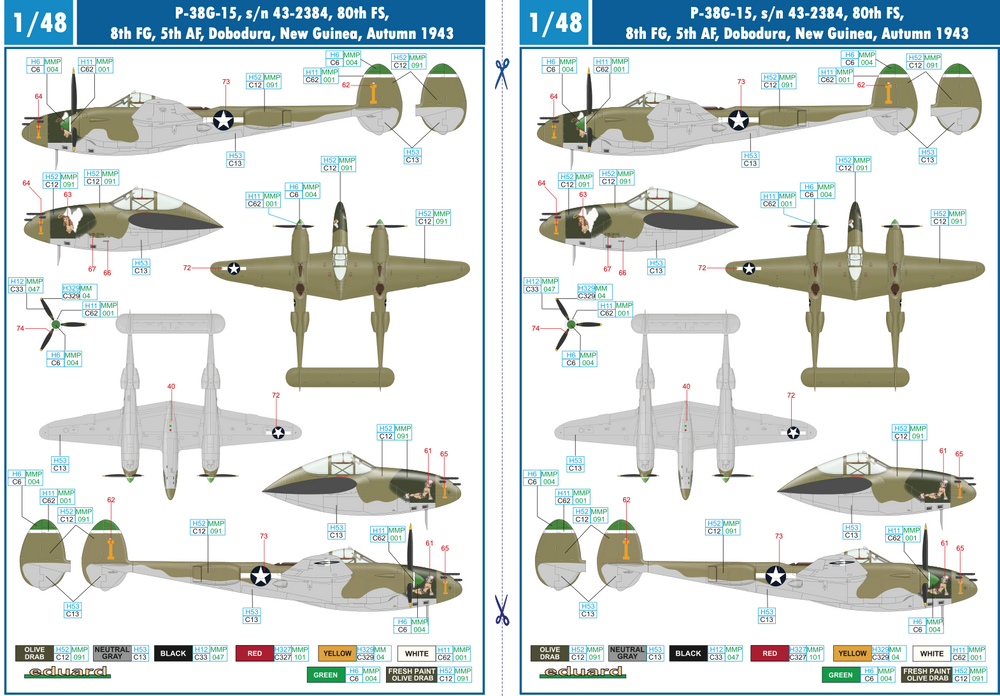 Eduard EDD48047 1:48 Lockheed P-38F/G Lightning x 5 aircraft