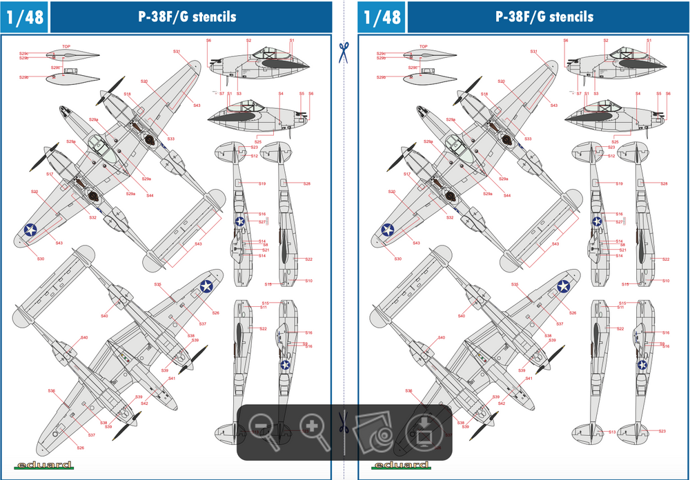 Eduard EDD48047 1:48 Lockheed P-38F/G Lightning x 5 aircraft
