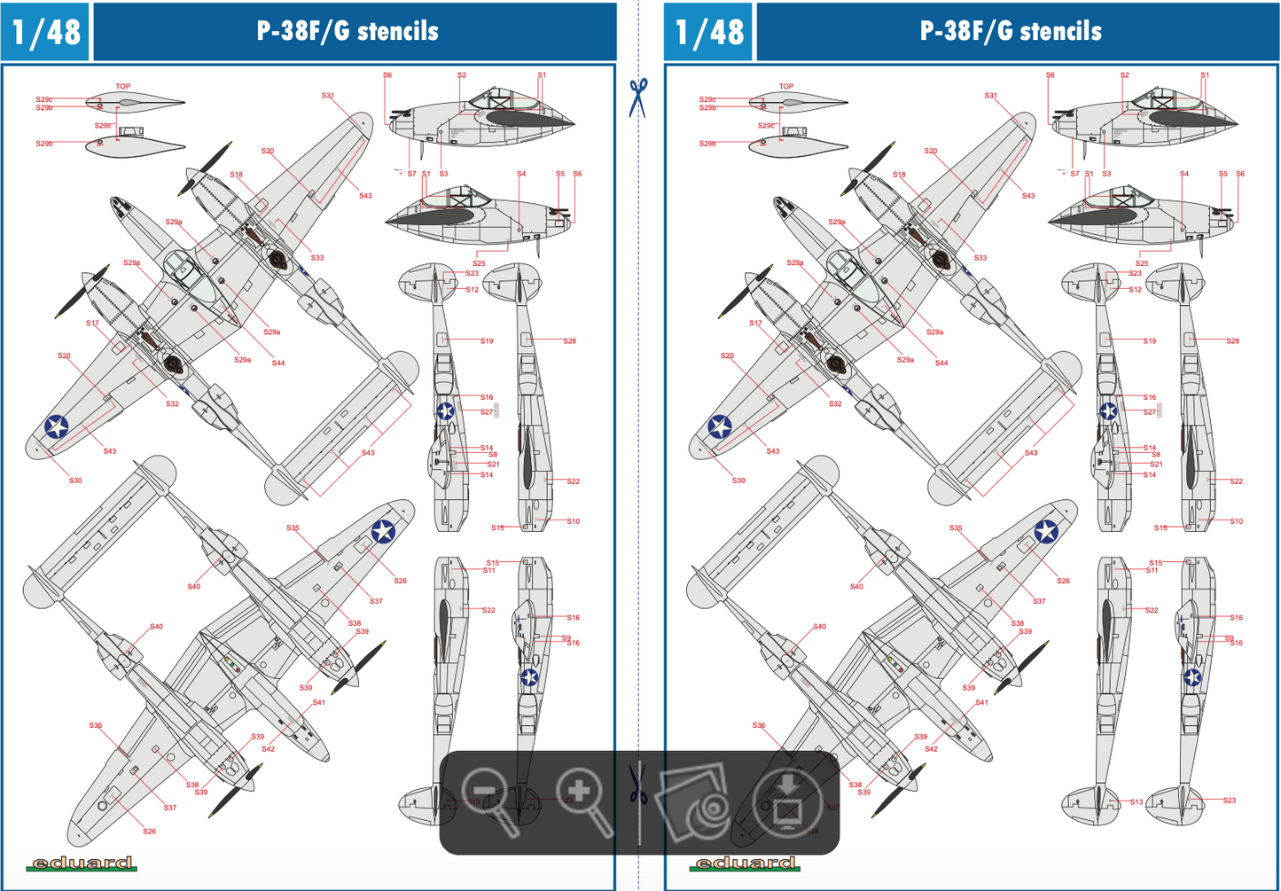 Eduard EDD48047 1:48 Lockheed P-38F/G Lightning x 5 aircraft