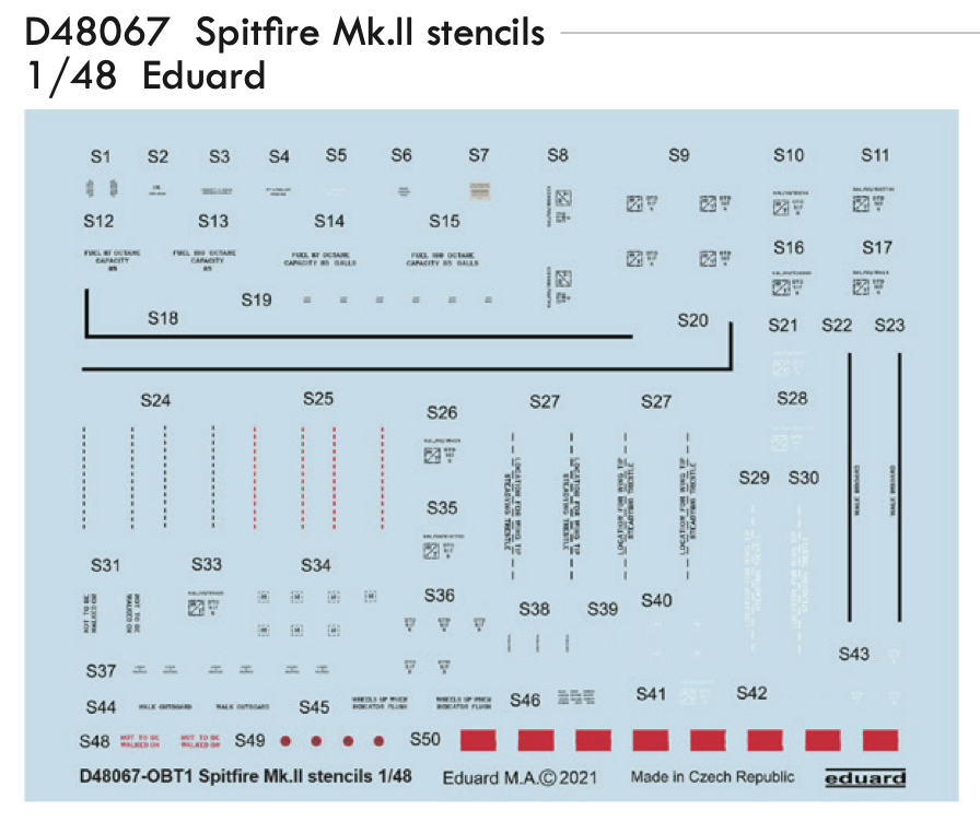 Eduard EDD48067 1:48 Supermarine Spifire Mk.II stencils