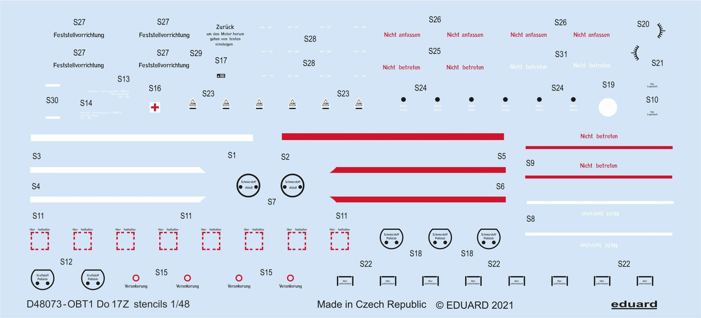 Eduard EDD48073 1:48 Dornier Do-17Z-2/Do-17-7/Do-17Z-10 stencils