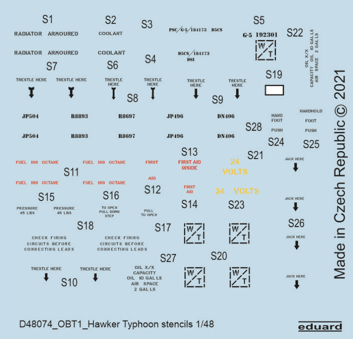 Eduard EDD48074 1:48 Hawker Typhoon Mk.IB stencils