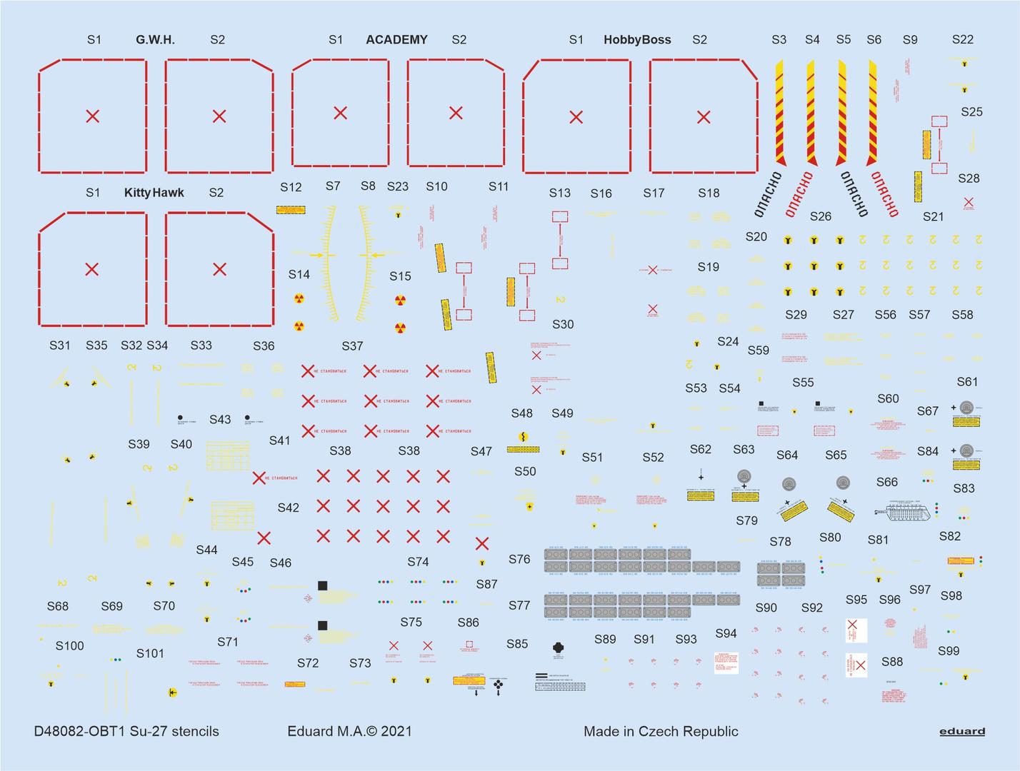 Eduard EDD48082 1:48 Sukhoi Su-27 stencils