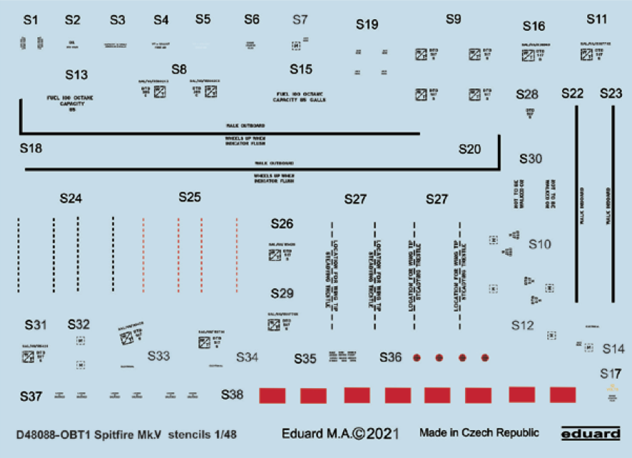Eduard EDD48088 1:48 Supermarine Spitfire Mk.V stencils