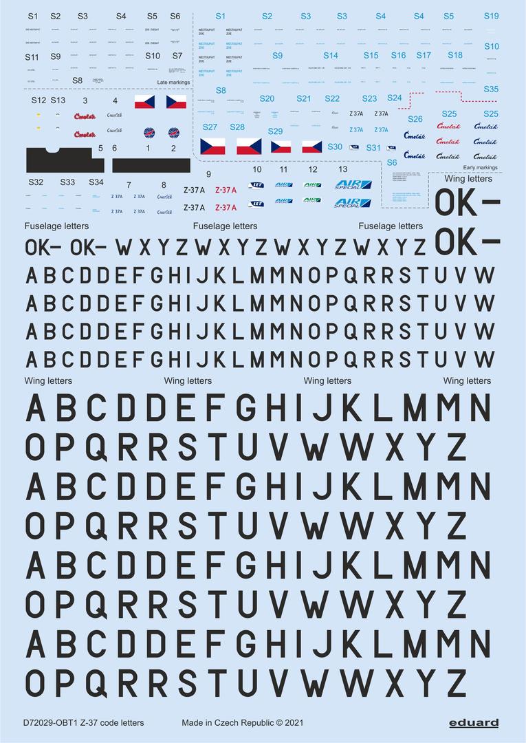 Eduard EDD72029 1:72 Let Z-37A stencils, code letters & labels