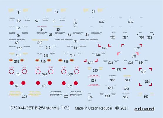 Eduard EDD72034 1:72 North-American B-25J Mitchell stencils