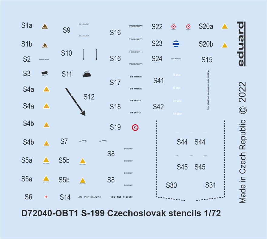 Eduard EDD72040 1:72 Avia S-199 Czechoslovak stencils
