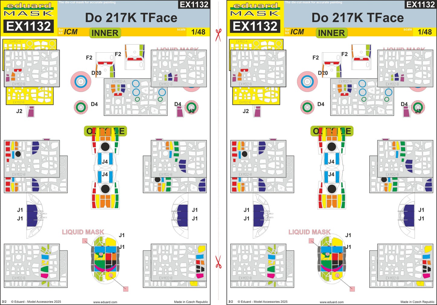 Eduard EDEX1132 1:48 Dornier Do-217K-1 TFace canopy frame paint mask