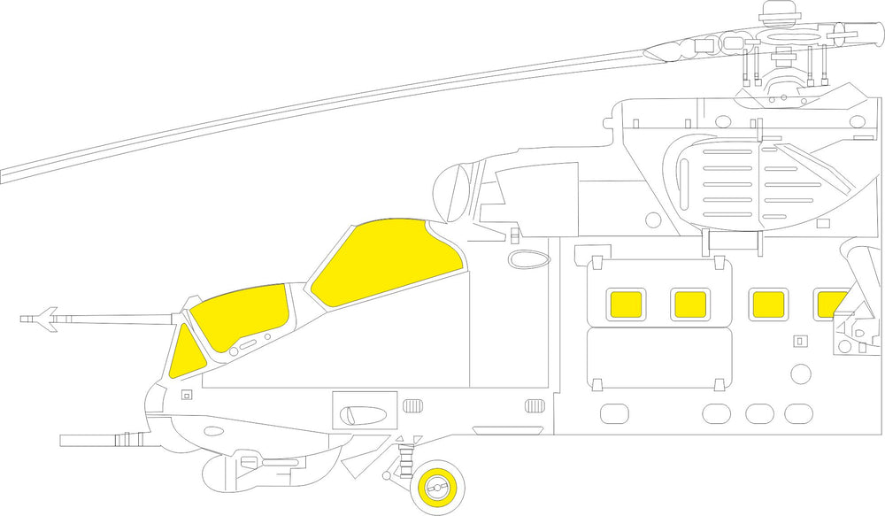 Eduard EDEX842 1:48 MiL Mi-24D Hind wheels and canopy frame paint mask