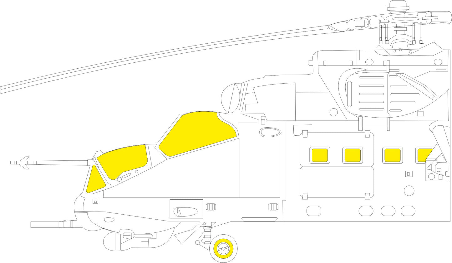 Eduard EDEX842 1:48 MiL Mi-24D Hind wheels and canopy frame paint mask