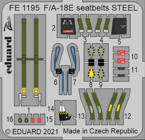 Eduard EDFE1195 1:48 Boeing F/A-18E Super Hornet seatbelts STEEL