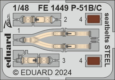 Eduard EDFE1449 North-American P-51B/P-51C Mustang seatbelts STEEL 1:48