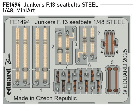 Eduard EDFE1494 Junkers F.13 seatbelts STEEL 1:48