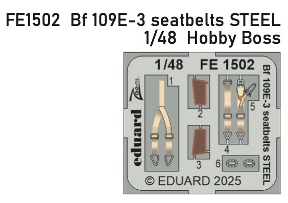 Eduard EDFE1502 Messerschmitt Bf-109E-3 seatbelts STEEL 1:48