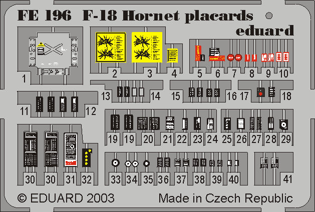 Eduard EDFE196 1:48 McDonnell-Douglas F/A-18 Hornet placards PRE-PAINTED