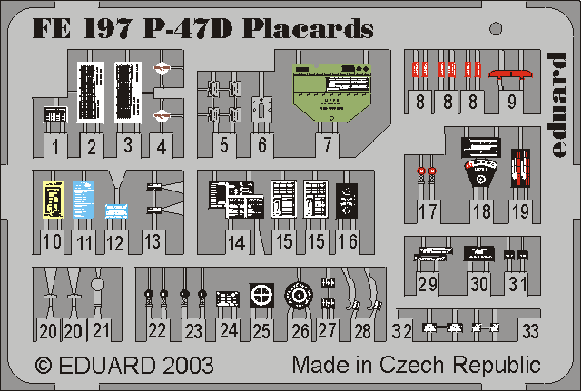 Eduard EDFE197 1:48 Republic P-47D Thunderbolt placards PRE-PAINTED IN COLOUR!