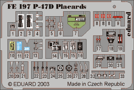 Eduard EDFE197 1:48 Republic P-47D Thunderbolt placards PRE-PAINTED IN COLOUR!