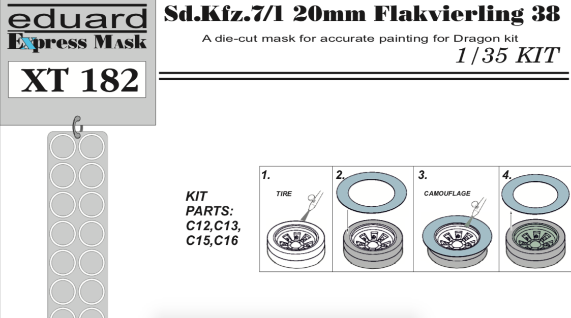 Eduard EDXT182 1:35 Sd.Kfz.7/1 20mm Flakwirling 38 wheel paint masks