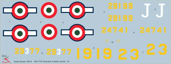 Exotic Decals EED48016 1:48 Italian Cobras #1-Bell P-39 Regia Aeronautica part 1