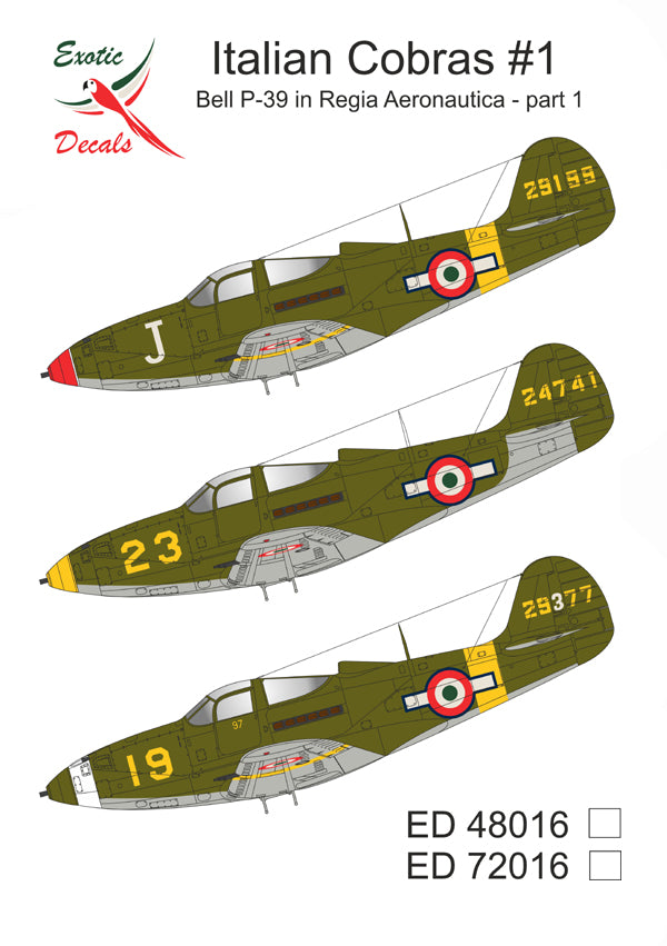 Exotic Decals EED48016 1:48 Italian Cobras #1-Bell P-39 Regia Aeronautica part 1