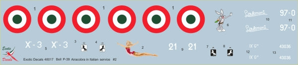 Exotic Decals EED48017 1:48 Italian Cobras #2-Bell P-39 Regia Aeronautica part 2
