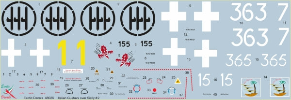 Exotic Decals EED48026 Italian Bf-109G Sicily Part 2 Decals 1:48