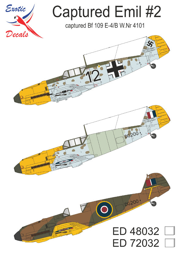 Exotic Decals EED48032 Captured Bf-109E-4/B W.Nr 4101 1:48