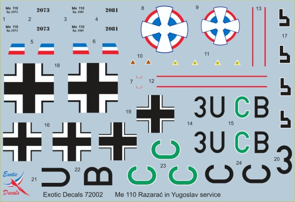 Exotic Decals EED72002 1:72 Messerschmitt Bf-110 Razarac