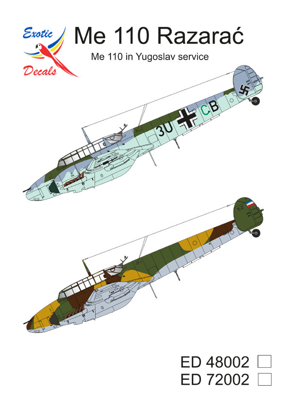 Exotic Decals EED72002 1:72 Messerschmitt Bf-110 Razarac