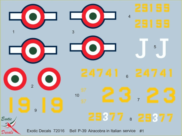 Exotic Decals EED72016 1:72 Italian Cobras #1-Bell P-39 Regia Aeronautica part 1