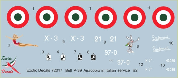Exotic Decals EED72017 1:72 Italian Cobras #2-Bell P-39 Regia Aeronautica part 2
