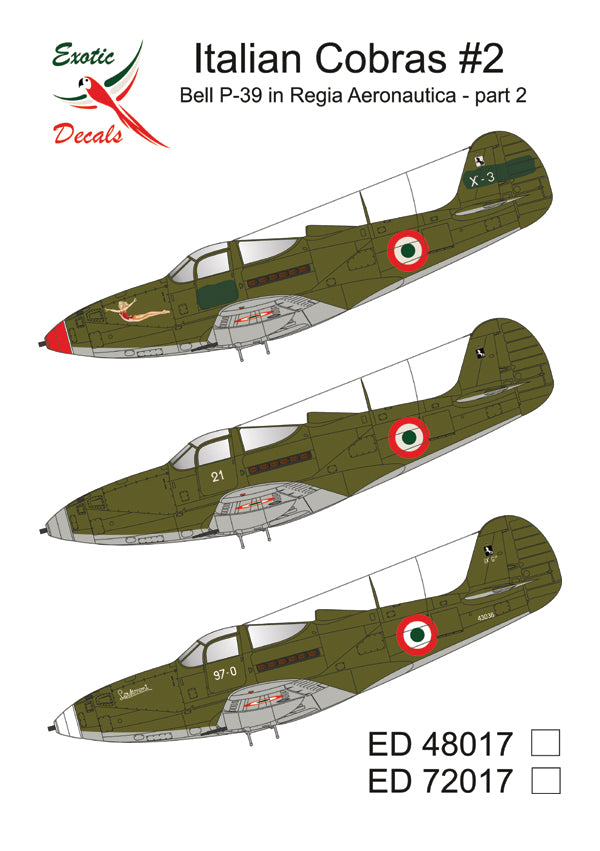 Exotic Decals EED72017 1:72 Italian Cobras #2-Bell P-39 Regia Aeronautica part 2