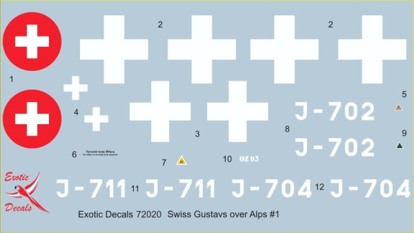 Exotic Decals EED72020 Swiss Bf-109G-6 Part 1 Decals 1:72
