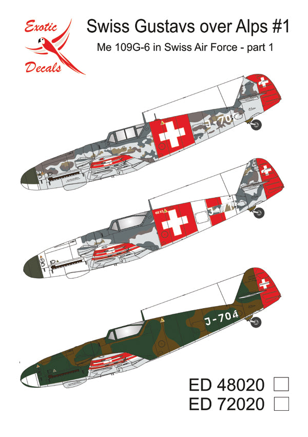 Exotic Decals EED72020 Swiss Bf-109G-6 Part 1 Decals 1:72