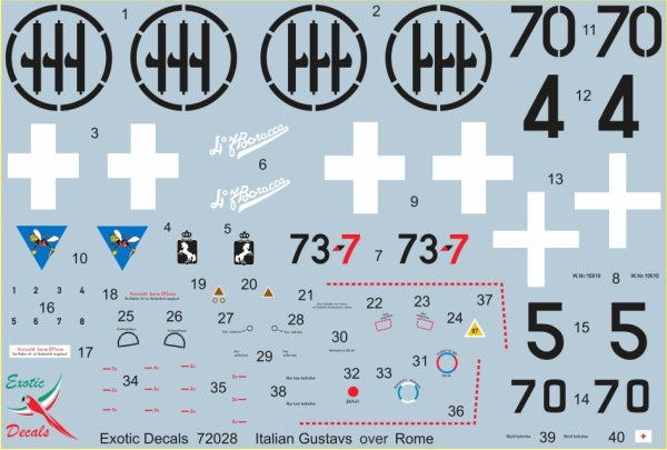 Exotic Decals EED72028 Italian Bf-109G Rome Part 4 Decals 1:72