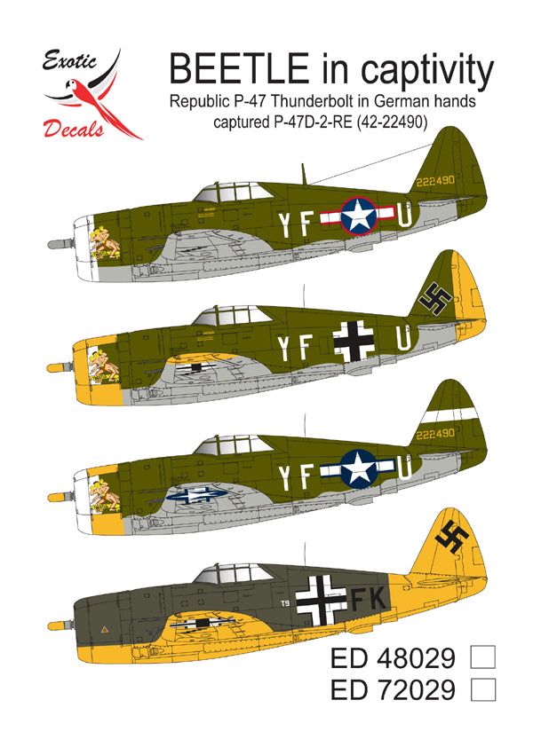 Exotic Decals EED72029 Captured P-47D-2-RE German Beetle 1:72