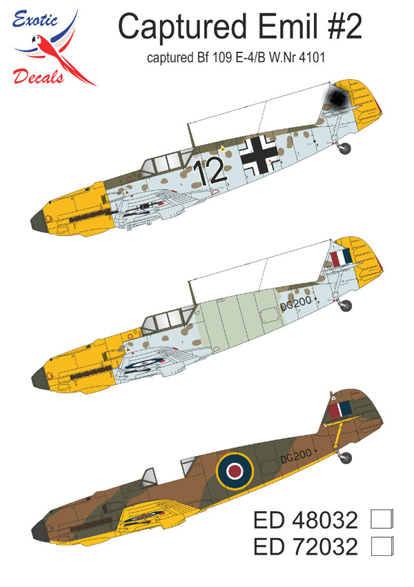 Exotic Decals EED72032 Captured Bf-!09E-4/B W.Nr 4101 1:72