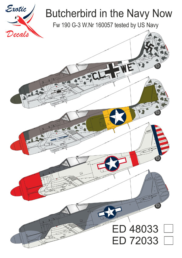 Exotic Decals EED72033 US Navy Fw-190G-3 W.Nr 160057 1:72