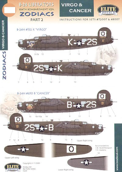 Elite Decals ELT48007 1:48 Consolidated B-24H Liberator 834 BS `Zodiacs' Part 2.