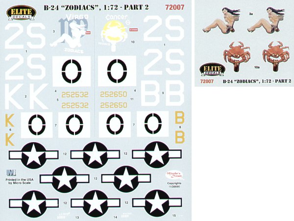 Elite Decals ELT72007 1:72 Consolidated B-24H Liberator 834 BS `Zodiacs' Part 2.